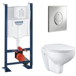 GROHE WC Suspendu Sans Bride Avec Bâti-support, Plaque Chromee
