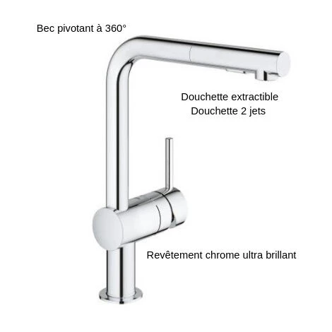 GROHE Mitigeur Cuisine Minta 2 Jets Bec Haut Chrome Douchette Extractible 6 GROHE Mitigeur Cuisine Minta 2 Jets Bec Haut Chrome Douchette Extractible â Image 4