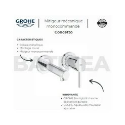 Mitigeur Lavabo Mécanique Monocommande GROHE Concetto -GROHE Soldes 13569050 3