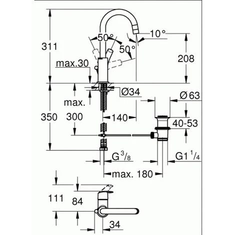 Mitigeur Lavabo Bec Haut Eurosmart Grohe 4 Mitigeur Lavabo Bec Haut Eurosmart Grohe – Image 2