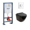 Pack WC Grohe Rapid SL + Cuvette Sans Bride KELOS Noir Brillant + Plaque Skate Air Chromé -GROHE Soldes 14945440 1