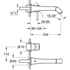 Grohe Grandera Mitigeur Lavabo 2 Trous Mural, Saillie 234mm, Coloris: Chrome / Or - 19930IG0 -GROHE Soldes 16085687 2