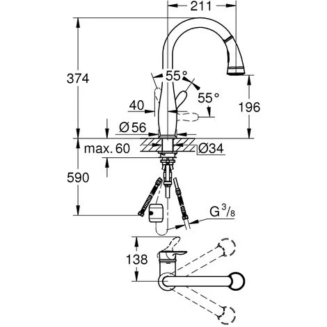 Grohe Mitigeur évier Parkfield, DN 15, Bec Orientable, Bec Orientable, Coloris: Chrome - 30215001 4 Grohe Mitigeur évier Parkfield, DN 15, Bec Orientable, Bec Orientable, Coloris: Chrome - 30215001 – Image 2