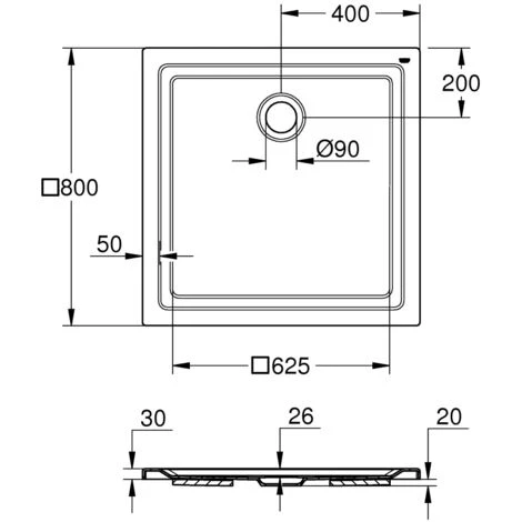 Grohe Receveur En Acrylique 800 X 800 Blanc Alpin (39302000) 4 Grohe Receveur En Acrylique 800 X 800 Blanc Alpin (39302000) – Image 2