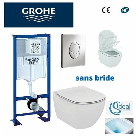 Pack Wc Grohe - Cuvette Sans Bride Tesi Ideal Standard - Plaque Grise 4 Pack Wc Grohe - Cuvette Sans Bride Tesi Ideal Standard - Plaque Grise – Image 2