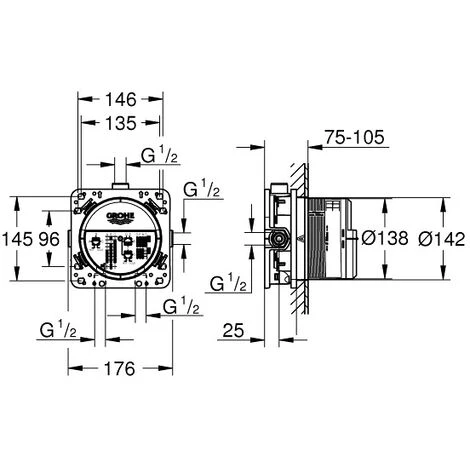 GROHE- Robinet Douche Thermostatique Encastrable Grohe Grohtherm Smartcontrol 7 GROHE- Robinet Douche Thermostatique Encastrable Grohe Grohtherm Smartcontrol – Image 5