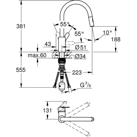 Grohe Get Mitigeur Monocommande évier 'col De Cygne' Avec Douchette Extractible 2 Jets (31484001) 4 Grohe Get Mitigeur Monocommande évier 'col De Cygne' Avec Douchette Extractible 2 Jets (31484001) – Image 2