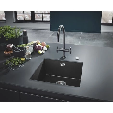 Grohe K700 Evier Sous-plan 417 X 366mm + Vidage, Siphon, Bonde Inclus, Quartz Noir Granite (31653AP0) 3 Grohe K700 Evier Sous-plan 417 X 366mm + Vidage, Siphon, Bonde Inclus, Quartz Noir Granite (31653AP0)