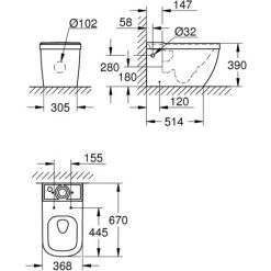 Grohe Euro Ceramic Pack WC à Poser Haut De Gamme, Alimentation Latérale (39462999) 11 Grohe Euro Ceramic Pack WC à Poser Haut De Gamme, Alimentation Latérale (39462999) -GROHE Soldes 26624849 5
