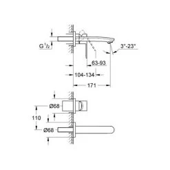 Grohe Façade De Robinet De Lavabo Eurostyle Cosmopolitan Corps Lisse Bec Standard Aquaguide 19571002 -GROHE Soldes 2805992 2