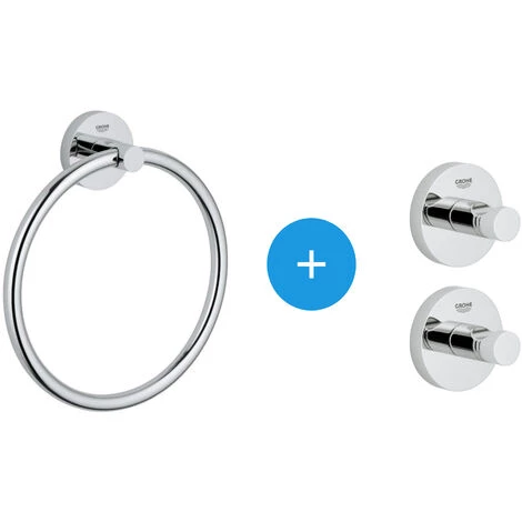 Grohe Essentials Lot De 2 Patères Murales Fixation Invisible + Anneau Porte-serviettes Métal (40364001 + 40365001) 3 Grohe Essentials Lot De 2 Patères Murales Fixation Invisible + Anneau Porte-serviettes Métal (40364001 + 40365001)