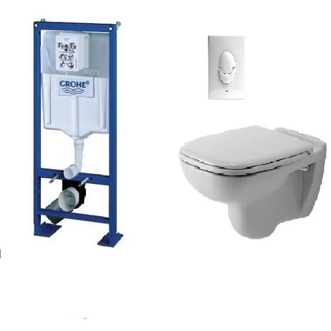 PACK COMPLET WC SUSPENDU BATI GROHE SL AUTOPORTANT + PLAQUE BLANCHE + CUVETTE DURAVIT D-CODE + ABATTANT DURAVIT D-CODE 3 PACK COMPLET WC SUSPENDU BATI GROHE SL AUTOPORTANT + PLAQUE BLANCHE + CUVETTE DURAVIT D-CODE + ABATTANT DURAVIT D-CODE