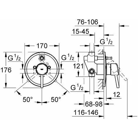 GROHE 32214001 levier Robinet Mitigeur Encastré Pour Bain/shower-off, Chrome 4 GROHE 32214001 levier Robinet Mitigeur Encastré Pour Bain/shower-off, Chrome â Image 2