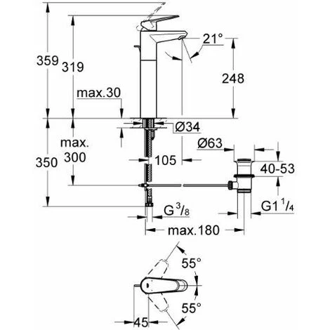 GROHE Eurodisc Cosmopolitan Mitigeur Lavabo Rehaussé 23055002 (Import Allemagne) 4 GROHE Eurodisc Cosmopolitan Mitigeur Lavabo Rehaussé 23055002 (Import Allemagne) – Image 2