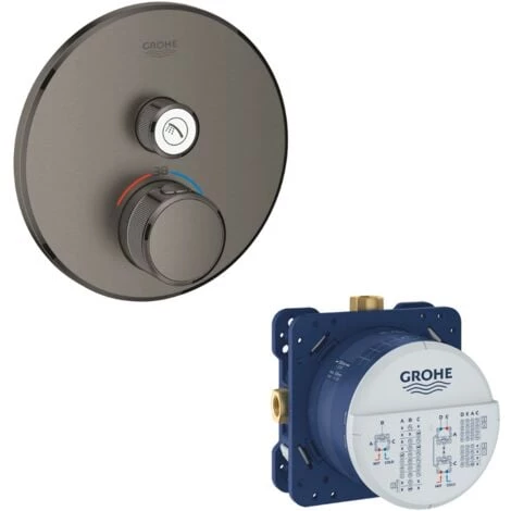 Grohe - Mitigeur Thermostatique Encastrable Grohtherm Hard Graphite Brossé Avec Corps D Encastrement Rapido 3 Grohe - Mitigeur Thermostatique Encastrable Grohtherm Hard Graphite Brossé Avec Corps D Encastrement Rapido