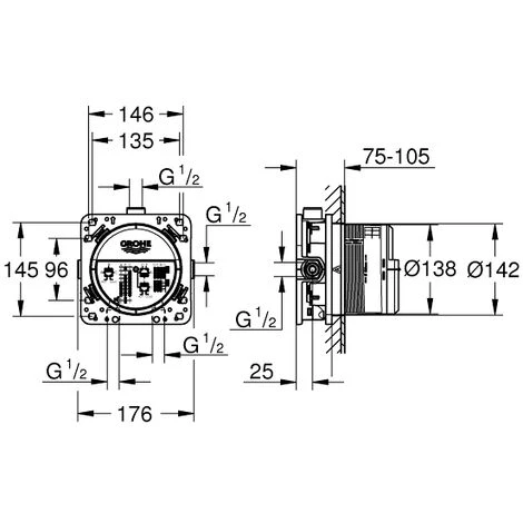 Grohe - Mitigeur Thermostatique Encastrable Grohtherm Hard Graphite Brossé Avec Corps D Encastrement Rapido 6 Grohe - Mitigeur Thermostatique Encastrable Grohtherm Hard Graphite Brossé Avec Corps D Encastrement Rapido – Image 4