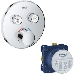 Grohe - Mitigeur Douche Encastré Grohtherm, Rond 2 Sorties Et Corps D Encastrement Rapido Smartbox