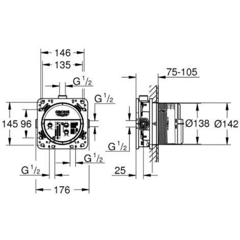 Grohe - Mitigeur Douche Encastré Grohtherm, Rond 2 Sorties Et Corps D Encastrement Rapido Smartbox 6 Grohe - Mitigeur Douche Encastré Grohtherm, Rond 2 Sorties Et Corps D Encastrement Rapido Smartbox – Image 4