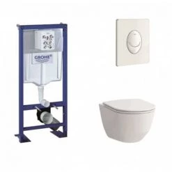 Pack WC Grohe Rapid SL + Cuvette Rimless Laufen Pro + Plaque Blanche