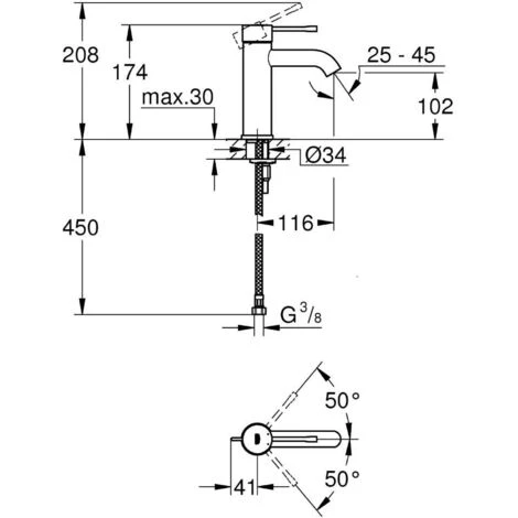 Grohe Essence - Set Mitigeur De Lavabo Taille S + Bonde Clic Clac Grohe Pour Lavabo Avec Trop-plein (23590001-CLICCLAC) 7 Grohe Essence - Set Mitigeur De Lavabo Taille S + Bonde Clic Clac Grohe Pour Lavabo Avec Trop-plein (23590001-CLICCLAC) – Image 5