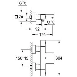 Grohe - Mitigeur Bain Grohtherm + Douchette Grohe Euphoria + Support Mural + Flexible Douche SilverFlex -GROHE Soldes 35932900 3