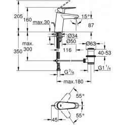 GROHE Mitigeur Monocommande Lavabo Taille S Chromé Eurodisc Cosmopolitan -GROHE Soldes 36033487 2