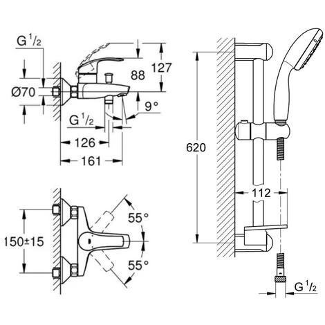 Grohe - Mitigeur Eurosmart Avec Douchette + Barre De Douche + Porte Savon Tempesta 4 Grohe - Mitigeur Eurosmart Avec Douchette + Barre De Douche + Porte Savon Tempesta – Image 2