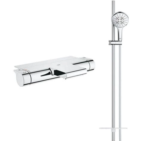 Grohe - Robinet Bain Thermostatique Avec Tablette Grohtherm + Ensemble De Douche Rainshower 3 Grohe - Robinet Bain Thermostatique Avec Tablette Grohtherm + Ensemble De Douche Rainshower