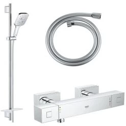 Grohe - Mitigeur Douche Cube Grohtherm + Ensemble Douche Rainsower + Flexible