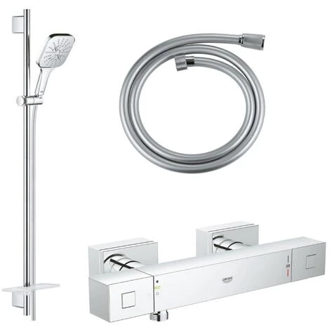 Grohe - Mitigeur Douche Cube Grohtherm + Ensemble Douche Rainsower + Flexible 3 Grohe - Mitigeur Douche Cube Grohtherm + Ensemble Douche Rainsower + Flexible