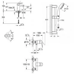 Grohe BauLoop Set Mitigeur De Douche + Barre De Douche Avec Douchette 2 Jets + Mitigeur Lavabo, Chrome (23337000 & 23340000) -GROHE Soldes 37541601 5