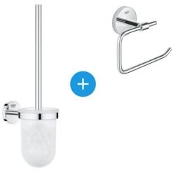 Grohe BauCosmopolitan Set D'accessoires Avec Brosse WC Murale + Dérouleur De Papier En Métal, Chrome (40463001-DUOESSENTIALS)