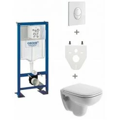 Pack WC Suspendu Grohe Cuvette Courte | Blanc - Blanc Brillant - Abattant Standard