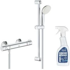 GROHE Pack Mitigeur Douche Thermostatique Mural 2 Trous Grotherm Chrome Complet + Produit Entretien