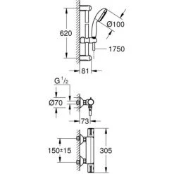 GROHE Pack Mitigeur Douche Thermostatique Mural 2 Trous Grotherm Chrome Complet + Produit Entretien -GROHE Soldes 39860422 3