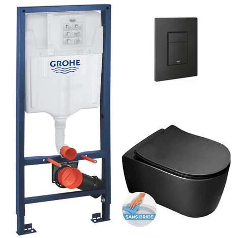 Grohe Pack WC Bâti + WC Alfa Noir Mat Sans Bride Fixations Invisibles + Abattant Softclose + Plaque Noire (RapidSLBlackAlfa-KF0) 3 Grohe Pack WC Bâti + WC Alfa Noir Mat Sans Bride Fixations Invisibles + Abattant Softclose + Plaque Noire (RapidSLBlackAlfa-KF0)