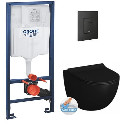 Grohe Pack WC Bâti-support + Cuvette Vitra SENTO Noire Sans Bride Fixations Invisibles + Plaque Noire (RapidSLBlackSento-KF0) 3 Grohe Pack WC Bâti-support + Cuvette Vitra SENTO Noire Sans Bride Fixations Invisibles + Plaque Noire (RapidSLBlackSento-KF0)