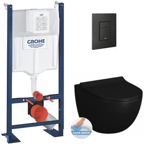 Grohe Pack Bâti Autoportant + WC Vitra Sento Noir Mat Sans Bride Fixations Invisibles + Abattant Softclose + Plaque Noire Mat 3 Grohe Pack Bâti Autoportant + WC Vitra Sento Noir Mat Sans Bride Fixations Invisibles + Abattant Softclose + Plaque Noire Mat