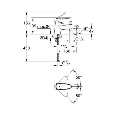 Mitigeur Bain-douche Monotrou Eurodisc Cosmopolitan Grohe, Mitigeur Bain-douche 4 Mitigeur Bain-douche Monotrou Eurodisc Cosmopolitan Grohe, Mitigeur Bain-douche – Image 2