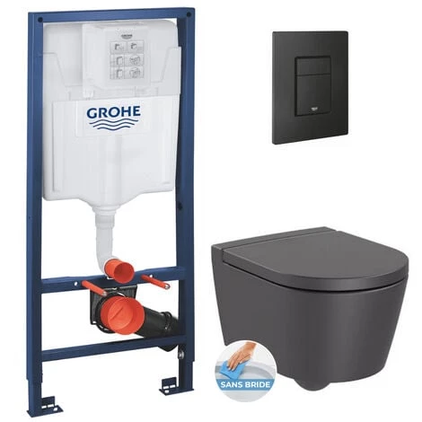Grohe Pack WC Bâti-support + WC Roca Inspira Onyx Sans Bride Fixations Invisibles + Abattant + Plaque Noire (RapidSLInspiraO-KF0) 3 Grohe Pack WC Bâti-support + WC Roca Inspira Onyx Sans Bride Fixations Invisibles + Abattant + Plaque Noire (RapidSLInspiraO-KF0)