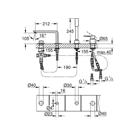 Grohe Lineare New Combiné Monocommande 4 Trous Montage Avec Ou Sans Châssis (19577001) 4 Grohe Lineare New Combiné Monocommande 4 Trous Montage Avec Ou Sans Châssis (19577001) – Image 2