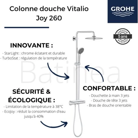 GROHE Colonne De Douche Thermostatique Vitalio Joy 260 Avec Nettoyant Robinetterie GrohClean 5 GROHE Colonne De Douche Thermostatique Vitalio Joy 260 Avec Nettoyant Robinetterie GrohClean – Image 3