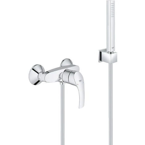 Grohe Set De Douche Mitigeur Eurosmart + Douchette Stick 1 Jet, Support Mural, Flexible, Chrome (33555002-CUBESTICK) 3 Grohe Set De Douche Mitigeur Eurosmart + Douchette Stick 1 Jet, Support Mural, Flexible, Chrome (33555002-CUBESTICK)