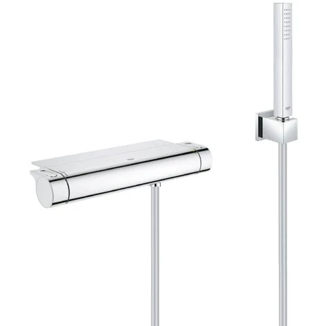 Grohe Set De Douche Mitigeur Thermostatique Grohtherm + Douchette Stick 1 Jet, Support Mural, Flexible, Chrome (34469001-CUBESTICK) 3 Grohe Set De Douche Mitigeur Thermostatique Grohtherm + Douchette Stick 1 Jet, Support Mural, Flexible, Chrome (34469001-CUBESTICK)