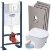 Grohe Pack WC Bâti-support Autoportant + WC Suspendu Sans Bride SAT + Abattant Frein De Chute + Plaque Blanc + Set D'habillage