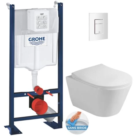 Grohe Pack WC Bâti Autoportant + WC Sans Bride Lucco Avva + Abattant Softclose + Plaque Blanche (ProjectAvva-4) 3 Grohe Pack WC Bâti Autoportant + WC Sans Bride Lucco Avva + Abattant Softclose + Plaque Blanche (ProjectAvva-4)