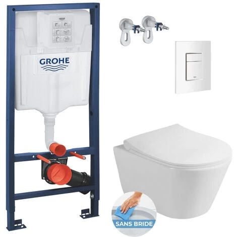 Grohe Pack WC Bâti-support Rapid SL + WC Sans Bride Lucco Avva + Abattant Softclose + Plaque Blanche (RapidSL-Avva-4) 3 Grohe Pack WC Bâti-support Rapid SL + WC Sans Bride Lucco Avva + Abattant Softclose + Plaque Blanche (RapidSL-Avva-4)