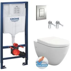 Grohe Pack WC Bâti Support Rapid SL + WC Sans Bride Bello + Abattant Softclose + Plaque Chrome Mat (RapidSL-Bello-5)