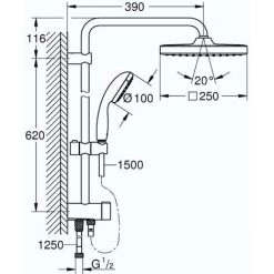 GROHE Colonne De Douche Vitalio Start System Avec Inverseur Manuel 250 Avec Nettoyant GrohClean -GROHE Soldes 55152093 4