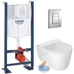 Grohe / Idevit Pack WC Rapid SL Autoportant + WC Sans Bride Alfa Avec Fixations Invisibles + Abattant Softclose + Plaque Chrome Mat